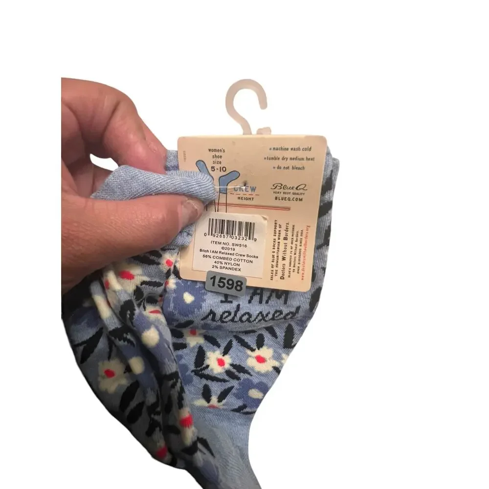 NWT Blue Q Women's 5-10 I am relaxed Soft Printed Blue Cabin Comfort Socks